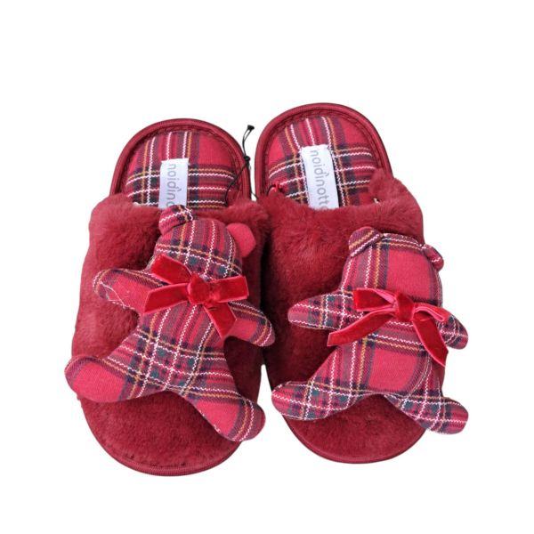 Εικόνα της Noidinotte Μπορντό Παιδικές Παντόφλες Με 3D Καρό Αρκουδάκι. )