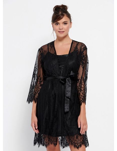 Εικόνα της Jeannette Lingerie Χειμερινό Σατέν Γυναικείο Νυχτικό Μαύρο 6604