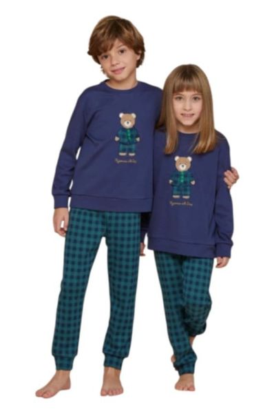 Εικόνα της Noidinotte Unisex Μπλε Καρό Παιδική Πιτζάμα.