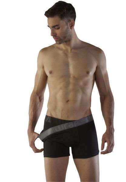 Εικόνα της 2 Pack Wrap Μαύρα Boxer Με Εξωτερικά Μεταλιζέ Λάστιχα Ανθρακί/Μαύρο.