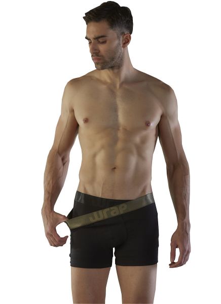 Εικόνα της 2 Pack Wrap Μαύρα Boxer Με Εξωτερικά Μεταλιζέ Λάστιχα Λαδί/Μαύρο.