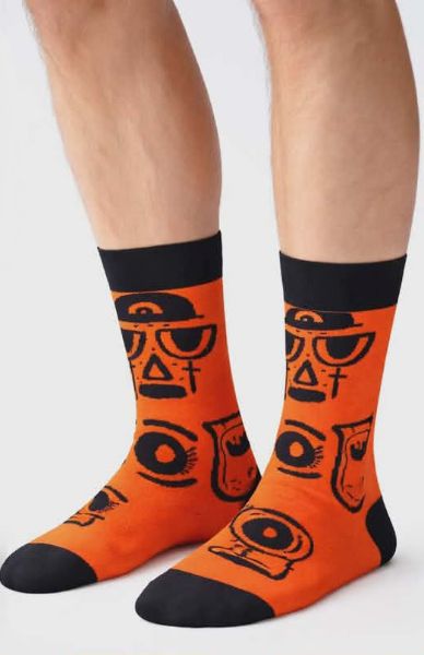 Εικόνα της Pournara Βαμβακερές Πορτοκαλί Ανδρικές Κάλτσες Με Σχέδιο.