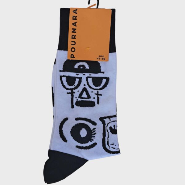 Εικόνα της Pournara Βαμβακερές Λευκές Ανδρικές Κάλτσες Με Σχέδιο.