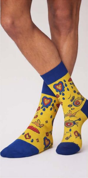 Εικόνα της Pournara Βαμβακερές Κίτρινες Ανδρικές Κάλτσες Με Σχέδιο.
