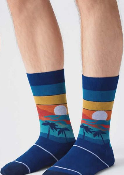 Εικόνα της Pournara Βαμβακερή Μπλε Ανδρική Κάλτσα Με Σχέδιο.