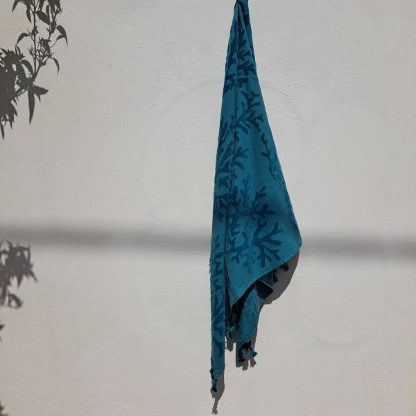 Εικόνα της Noidinotte Μπλε Κυανό Βαμβακερή Πετσέτα Θαλάσσης Με Ανάγλυφο Σχέδιο & Κρόσια (180X90).