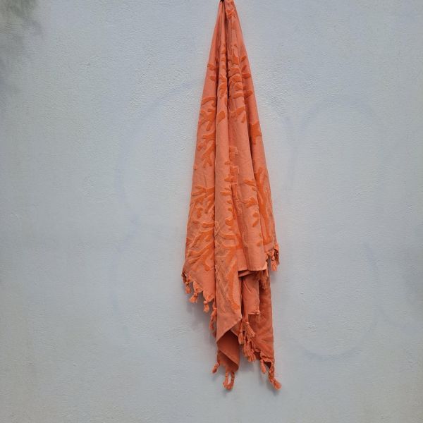 Εικόνα της Noidinotte Κοραλί/Πορτοκαλί Βαμβακερή Πετσέτα Θαλάσσης Με Ανάγλυφο Σχέδιο & Κρόσια (180X90).