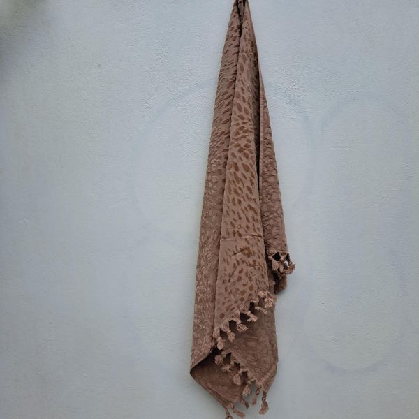 Εικόνα της Noidinotte Μπεζ/Ροζ Βαμβακερή Πετσέτα Θαλάσσης Με Ανάγλυφο Σχέδιο & Κρόσια (180X90).