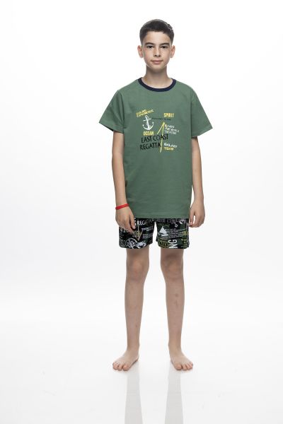 Εικόνα της Galaxy Βαμβακερή Εφηβική Πιτζάμα Πράσινη/Εμπριμέ.