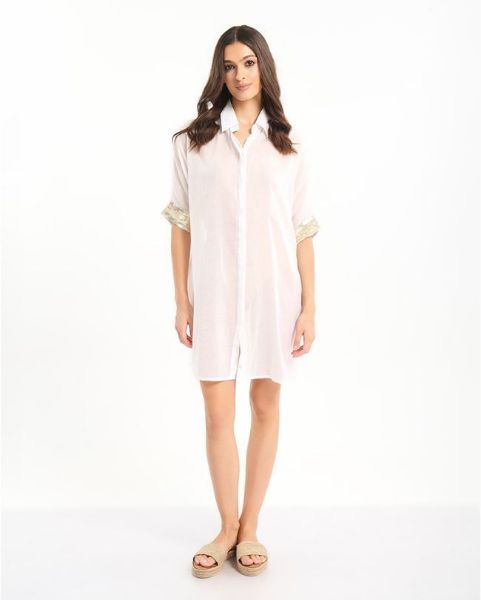 Εικόνα της Ble Resort Collection Λευκή Πουκαμίσα Με Χρυσές Πούλιες.