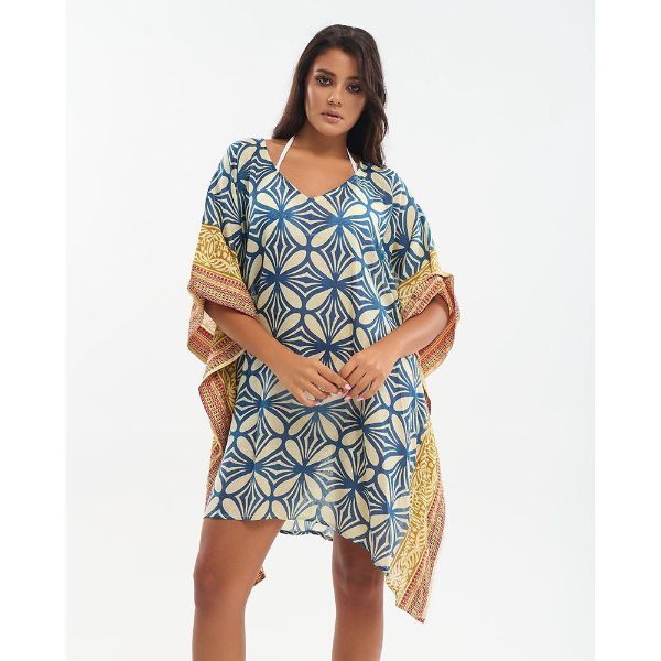 Εικόνα της Ble Resort Collection Κοντό Καφτάνι Μπεζ/Μπλε.