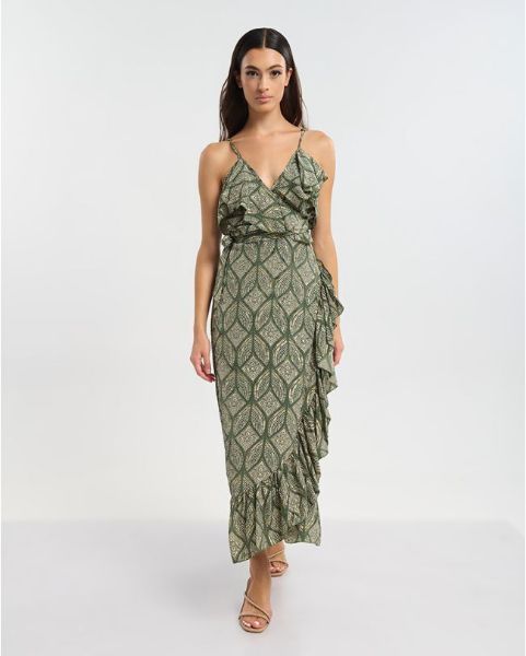 Εικόνα της Ble Resort Collection Κρουάζε Μακρύ Φόρεμα Λαδί/Χρυσό.