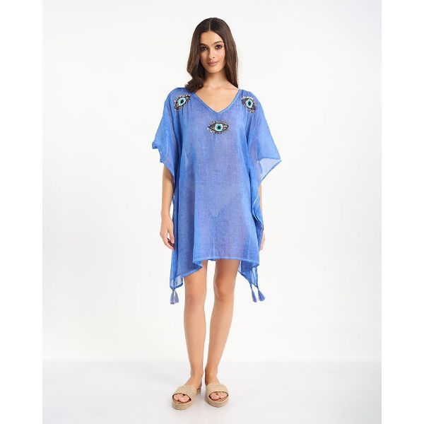Εικόνα της Ble Resort Collection Καφτάνι Μπλε Με "Μάτια".