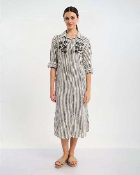 Εικόνα της Ble Resort Collection Φόρεμα/Πουκαμίσα Ιβουάρ Ριγέ.