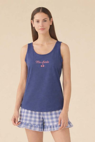 Εικόνα της Noidinotte Μπλε/Καρό Γυναικείο Βαμβακερό  Babydoll.