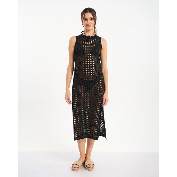 Εικόνα της Ble Resort Collection Αμάνικο Μακρύ Μαύρο Φόρεμα Τρυπητό.