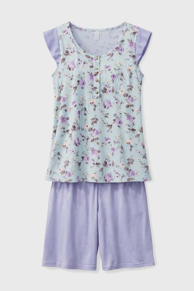 Εικόνα της Passion Βαμβακερή Γυναικεία Πιτζάμα Φυστικί/ Λιλά Με Βερμούδα.