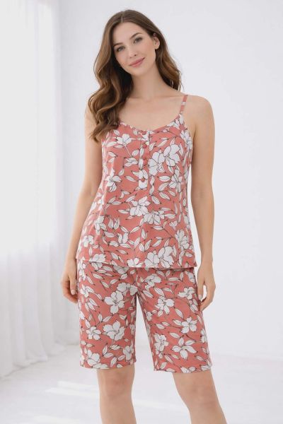 Εικόνα της Passion Κεραμιδί Γυναικεία Πιτζάμα Με Βερμούδα.