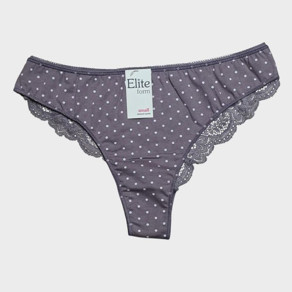 Εικόνα της Elite Brazil Γκρι Πουά Βαμβακερό Με Δαντέλα Πίσω.