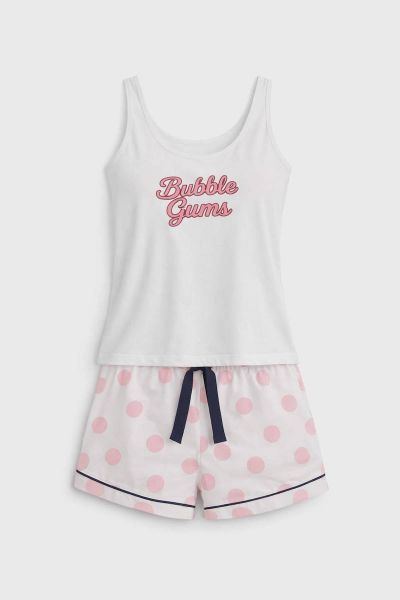 Εικόνα της Elite Βαμβακερό Γυναικείο Babydoll Εκρού/Ροζ.