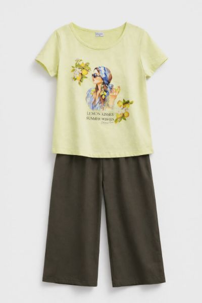 Εικόνα της Galaxy Βαμβακερή Γυναικεία Πιτζάμα Κίτρινη.