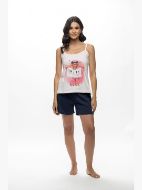 Εικόνα της Galaxy Βαμβακερή Γυναικεία Πιτζάμα Ροζ/Μπλε.