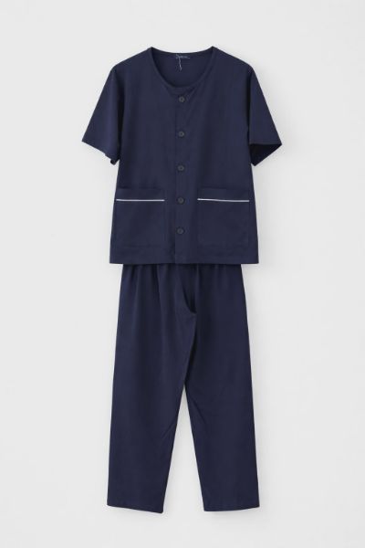 Εικόνα της Galaxy Βαμβακερή Μπλε Κουμπωτή Ανδρική Πιτζάμα Με Τσέπες.