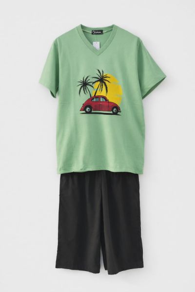 Εικόνα της Galaxy Βαμβακερή Ανδρική Πιτζάμα Πράσινη/Χακί.