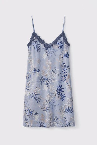 Εικόνα της Elite Viscose Μπλε Εμπριμέ Γυναικείο Νυχτικό.