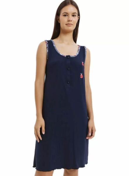 Εικόνα της Giota Μπλε Βαμβακερό Νυχτικό Με Ώμο.