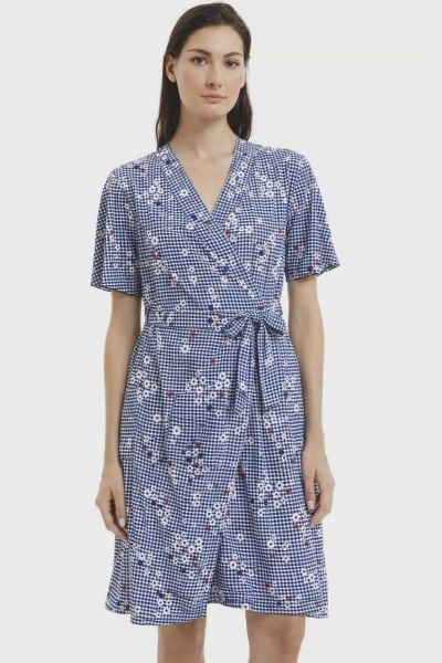 Εικόνα της Giota Μπλε Καρό Βαμβακερή Σταυρωτή Γυναικεία Ρόμπα.