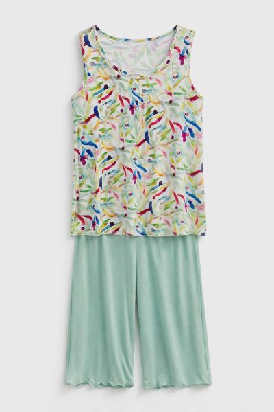 Εικόνα της Passion Viscose Μέντα Γυναικεία Πιτζάμα Αμάνικη Με Βερμούδα.