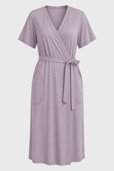 Εικόνα της Passion Viscose Σταυρωτή Μωβ Γυναικεία Ρόμπα Κοντομάνικη.