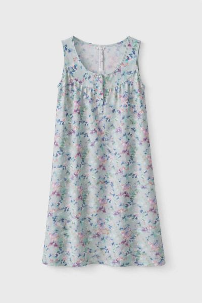 Εικόνα της Passion Βαμβακερό Αμάνικο Μέντα Εμπριμέ Γυναικείο Νυχτικό.