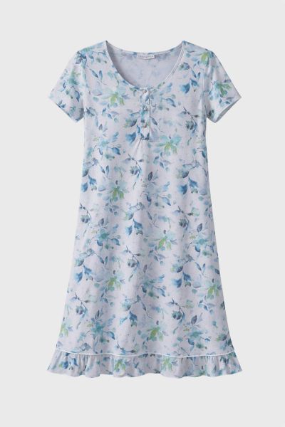 Εικόνα της Passion Βαμβακερό Γυναικείο Νυχτικό Εκρού/Βεραμάν.