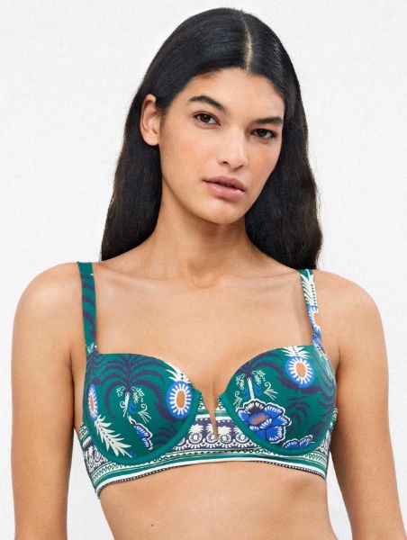 Εικόνα της Gisela Πράσινο Εμπριμέ Bikini Top Με Μπανέλες & Ελαφριά Επένδυση.