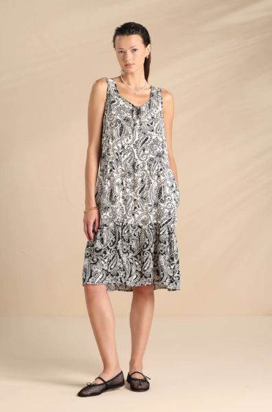 Εικόνα της Noidinotte Viscose Ασπρόμαυρο Αμάνικο Γυναικείο Φόρεμα Λαχούρι.