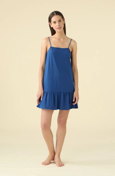 Εικόνα της Noidinotte Βαμβακερό Μπλε Γυναικείο Νυχτικό Με Ράντα.