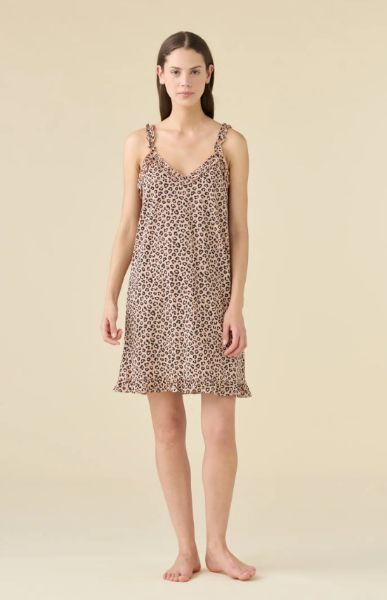 Εικόνα της Noidinotte Βαμβακερό Λεοπάρ Καφέ Ανοιχτό Γυναικείο Νυχτικό.