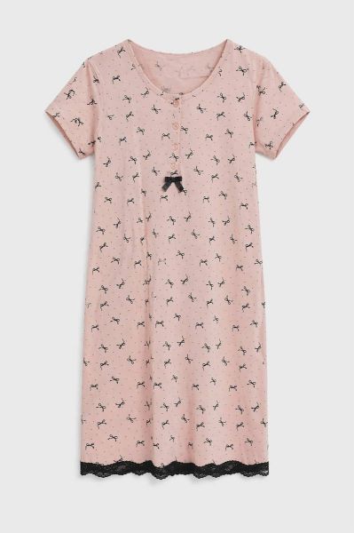 Εικόνα της Noidinotte Ροζ Πουά Βαμβακερό Κοντομάνικο Γυναικείο Νυχτικό.