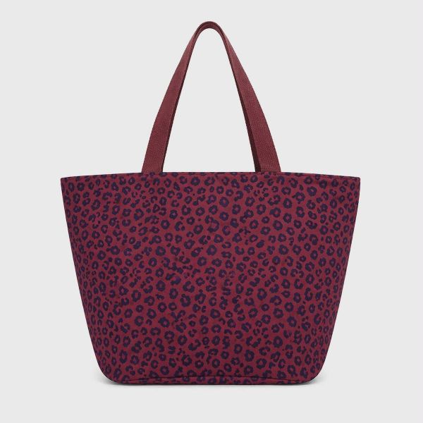 Εικόνα της Noidinotte Μπορντό Λεοπάρ Υφασμάτινη Τσάντα Θαλάσσης Με Φερμουάρ 57Χ33Χ35 .