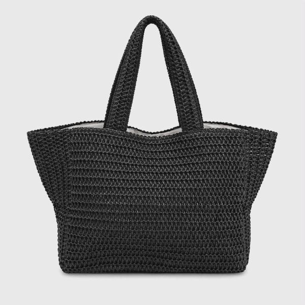 Εικόνα της Noidinotte Μαύρη Πλεκτή Τσάντα Θαλάσσης Με Φερμουάρ 29X55X22.