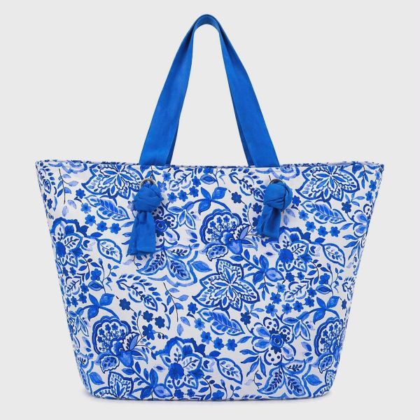 Εικόνα της Noidinotte Υφασμάτινη Τσάντα Θαλάσσης Μπλε/Άσπρη Με Φερμουάρ 55X30X30 .