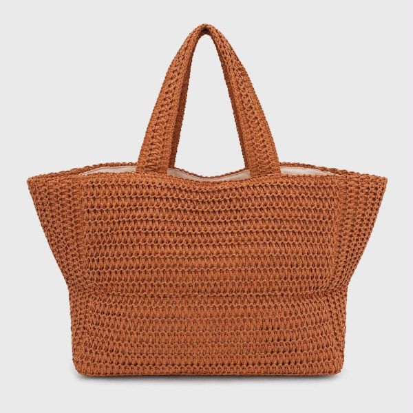 Εικόνα της Noidinotte Τερακότα Πλεκτή Τσάντα Θαλάσσης Με Φερμουάρ 29X55X22.