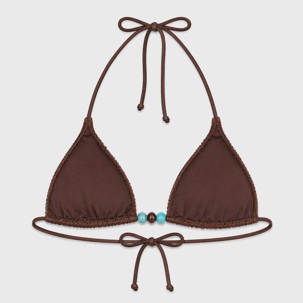 Εικόνα της Bluepoint Καφέ Πλεκτό Bikini Top Τρίγωνο Με Χάντρες.