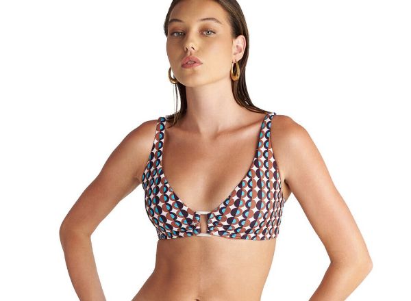 Εικόνα της Blu4u Εκρού/Καφέ Εμπριμέ Bikini Top Cup D, Χωρίς Μπανέλες.