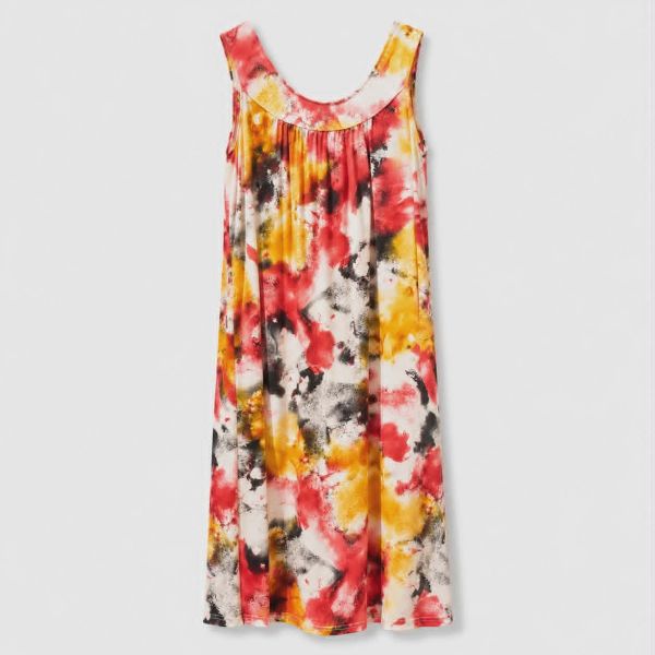 Εικόνα της Passion Viscose Κίτρινο/Κόκκινο Εμπριμέ Αμάνικο Φόρεμα.