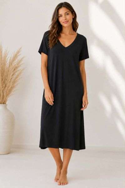 Εικόνα της Passion Viscose Μαύρο Γυναικείο Κοντομάνικο Φόρεμα.