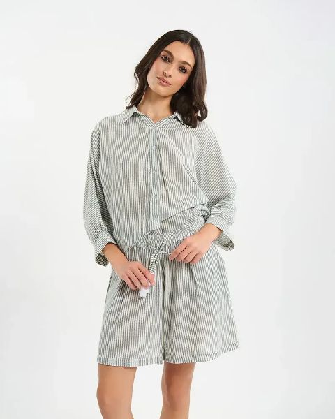 Εικόνα της Ble Resort Collection Εκρού/Χακί Σετ Πουκάμισο Με Κέντημα & Σορτς.