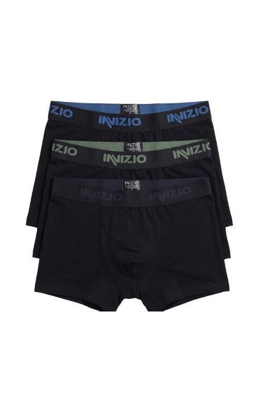 Εικόνα της 3Pack Inizio Μαύρα Βαμβακερά Ανδρικά Boxer Με Εξωτερικά Λάστιχα Ανθρακί/Χακί/Τζιν.